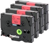 4 Pack Compatible Label Tape TZe-431 / TZ-431 Zwart op Rood 12mm X 8m voor Brother PT-1010S, PT-1090, PT-1090BK, PT-1100, PT1100SB, PT-1100SBVP, PT-1100ST Label Printer