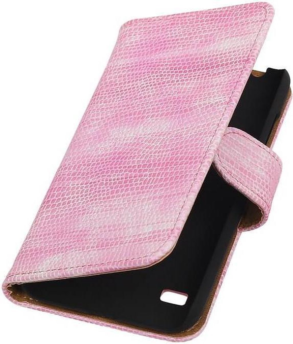 Hagedis Bookstyle Wallet Case Hoesjes Geschikt voor Huawei Ascend Y550 Roze