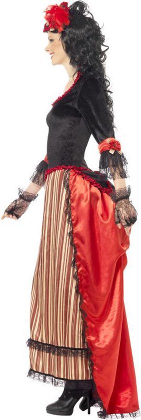 Saloon girl kostuum - Lange zwart -rode jurk en hoedje - Western  verkleedkleding dames... | bol.com