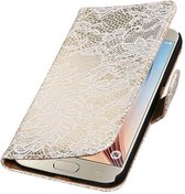 Lace Bookstyle Wallet Case Hoesjes voor Galaxy S7 Edge Plus Wit