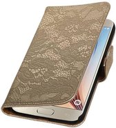 Lace Bookstyle Wallet Case Hoesjes voor Galaxy S7 Edge Plus Goud