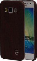 Donker Bruin Hout QY TPU Cover Case voor Samsung Galaxy A3 Hoesje