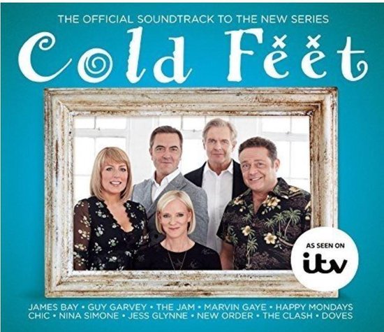 De officiële soundtrack van de nieuwe serie Cold Feet, met 5 hoofdrolspelers in een fotolijst. Met artiesten zoals James Bay, Guy Garvey, The Jam.