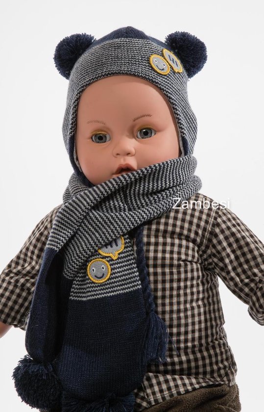 Baby muts met sjaal set met pompon blauw/grijs 9-18 maanden.. | bol.com