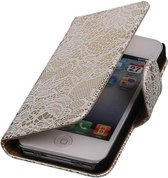 Bloem Bookstyle Hoesje - Wallet Case Telefoonhoesjes - Geschikt voor iPhone 4 Wit
