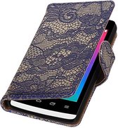 Lace Bookstyle Wallet Case Hoesjes voor LG Joy H220 Blauw