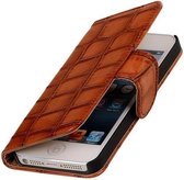 Mobieletelefoonhoesje.nl - iPhone 4 / 4s Hoesje Glans Krokodil Bookstyle Bruin