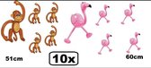10x Opblaasbare Tropical party flamingo/aap