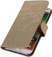 Lace Bookstyle Wallet Case Hoesjes voor Galaxy E5 Goud