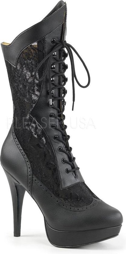 Chloe-115 plateau laars met kant en stiletto hak zwart - Steampunk Victoriaans - (EU 46 = US 15) - Pleaser Pink Label