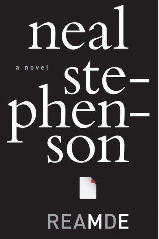 Boek "Reamde" van Neal Stephenson, met witte letters op een zwarte achtergrond.