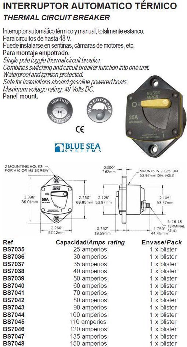 BSS Zekeringautomaat 187 Panel Mount 70A