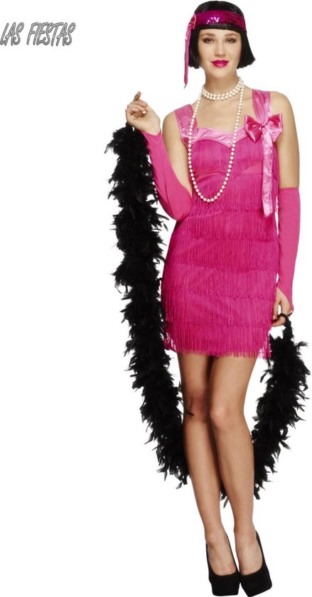 Roze Flapper dress | Charleston jurkje | Verkleedkleding dames maat S (36-38)