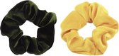Scrunchie kraagjeskopen.nl - velvet - haarwokkel haarelastiekje donkergroen geel - 2 stuks - scrunchies
