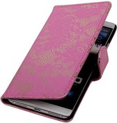Lace Bookstyle Wallet Case Hoesjes Geschikt voor Huawei Mate S Roze
