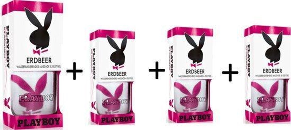 Playboy - Glijmiddel - 4 Pack -Aaarbei Glijmiddel - Strawberry Lubricant - 4 Flesjes van 89 ml - Totaal 357 ml