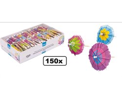 150x Parasol prikkers hout 100mm - IJs dessert eten toetje kerst festival food sorbet pluutje parasol