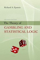 De kaft van het boek "The Theory of Gambling and Statistical Logic" door Richard A. Epstein. Twee dobbelstenen zweven voor een abstract patroon.