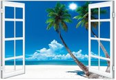 Poster strand raam - palmen - tropisch - luxe papier- 70 x 100 cm