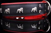 Dog's Companion - Leren Halsband Engelse Bulldog - Lengte: 75cm Verstelbaar van: 60-73 cm x 50 mm - Zwart/Rood