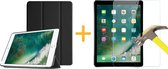 Apple iPad 2 / 3 / 4 - Luxe Zwart Leer Hoesje Smart Cover + Screenprotector / Screen protector - Book Case Retro (Flip Cover) (Zwarte Leren)