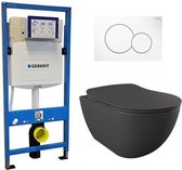 Geberit UP 320 Toiletset - Inbouw WC Hangtoilet Wandcloset - Creavit Mat Antraciet Geberit Sigma-01 Wit