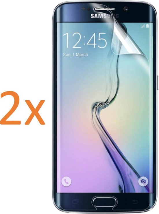 2x Screenprotector geschikt voor Samsung Galaxy S6 Edge - Edged (3D) Glas PET Folie Screenprotector Transparant 0.2mm 9H (Full Screen Protector) - (Two Pack / Duo-pack)