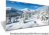 Kerstdorp achtergrond - 60x100 cm - display achterwand - sneeuwlandschap bos en bergen - kerst decoratie