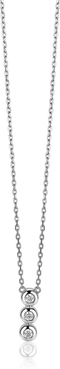 ZINZI zilveren ketting 45cm met hanger rond wit ZIC1443