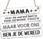 Houten Tekstplank / Tekstbord 28x20cm "Mama - voor de wereld ........" - Kleur Antique White