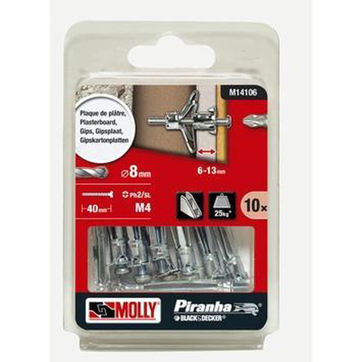Molly M16100PB-XJ Chevilles métalliques 100 pièces 5x36 mm vis