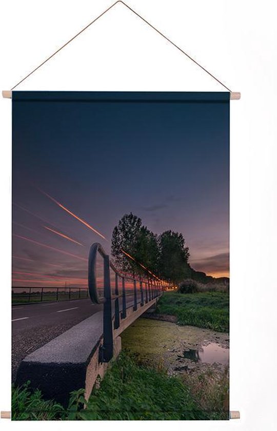 Ideasonthefloor.com - Textiel Poster - Landschap Nacht - 60x90 cm (bxl) - Bruggetje met Zonsondergang