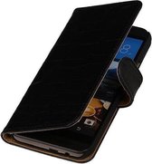 Croco Bookstyle Wallet Case Hoesjes voor HTC One M9 Zwart