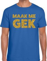 Maak me Gek glitter tekst t-shirt blauw heren - heren shirt Maak me Gek M