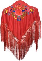 Spaanse manton - omslagdoek - voor kinderen - rood met bloemen - bij flamenco jurk