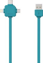 DesignNest Power USB telefoon oplaad kabel - 3 in 1 connector - 1,5 Meter kabel - Blauw - Data en Laden