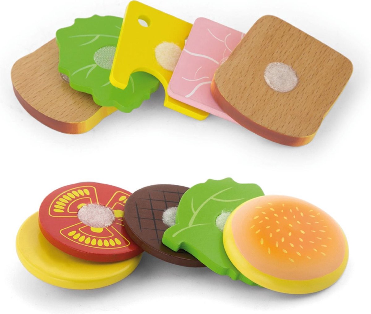 New Classic Toys Viga Toys - Speelgoedeten en -drinken - Sandwich en Hamburget Set — afbeelding 3