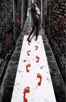 Witte loper met rode bloed voetstappen 450 x 60 cm - Halloween decoratie