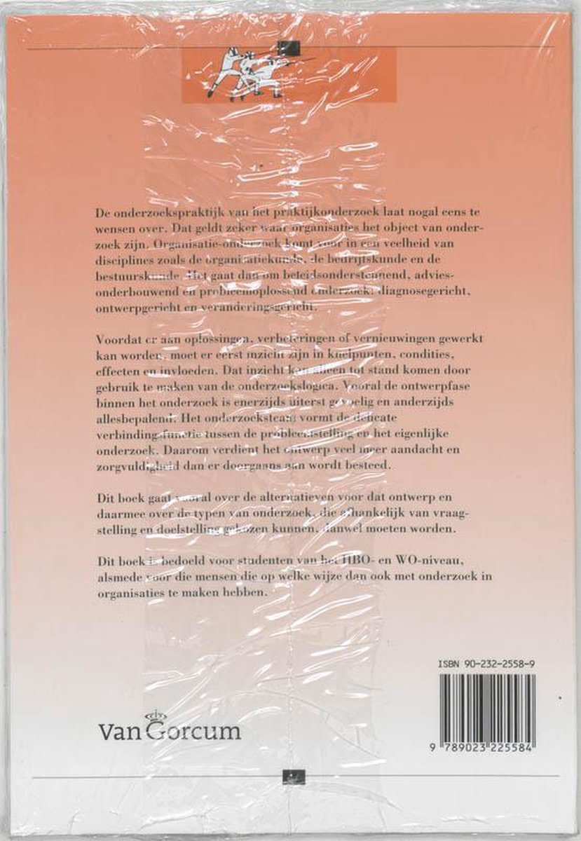 Boek 'Organisatie-onderzoek'. Achterkant met tekst en ISBN.