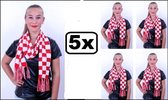 5x Sjaal rood/wit geblokt 19cm x 160 cm - Carnaval Brabant thema feest