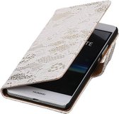 Wit bloem design bookcase voor Samsung Galaxy A3 2016 hoesje