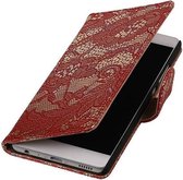 Lace Bookstyle Wallet Case Hoesjes Geschikt voor Huawei P9 Rood