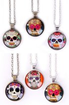 6x Ketting Sugar skull 6 assortie