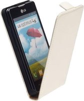 LELYCASE Flip Case Lederen Cover LG Optimus L5 2 Wit