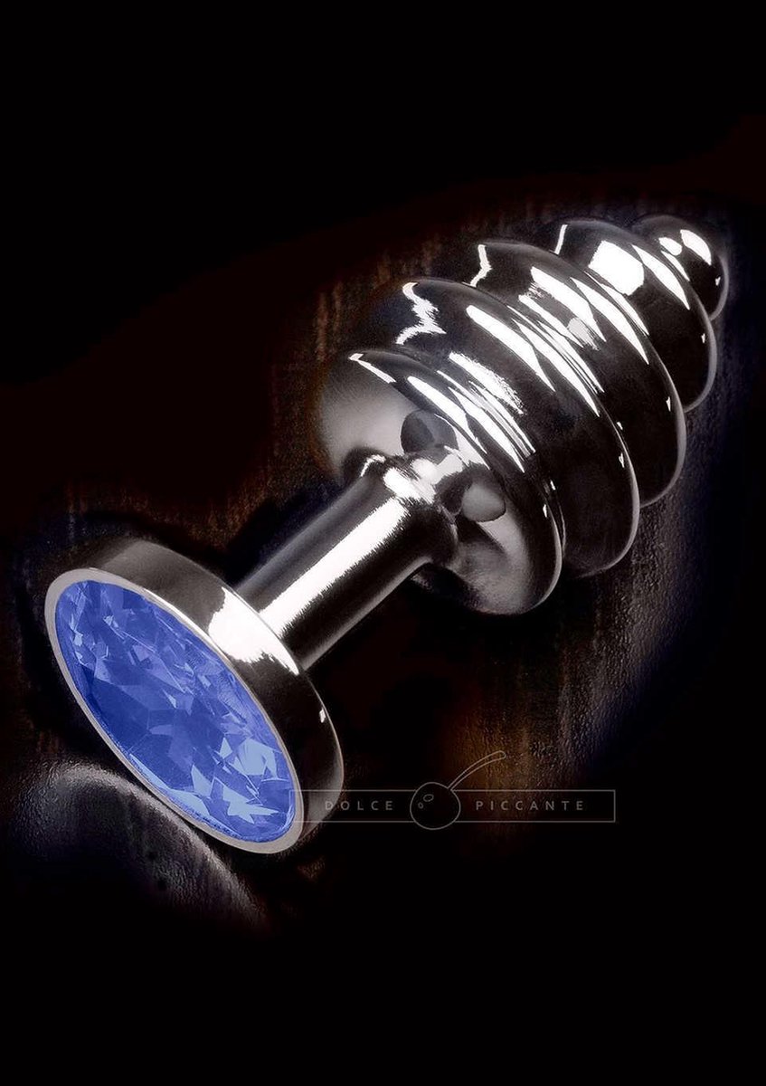 Goedkoopste Dolce Piccante Buttplug Jewellery Small Silver Ribbed Blue - zilverkleurig