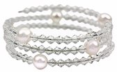 Zoetwater parel armband Pearl W AB Crystal - echte parels - kristallen - wit - transparant