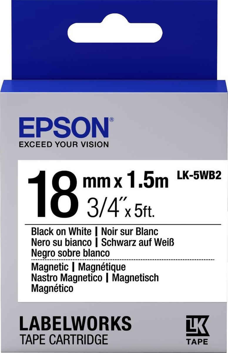 Epson Label Cartridge Magnetic LK-5WB2, zwart/wit 18 mm (1,5 m)