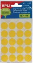Étiquettes rondes Apli en pochette diamètre 19 mm, jaune, 100 pièces, 20 par feuille (2063)
