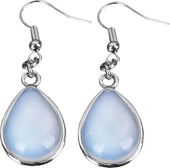 Edelstenen oorbellen Sea Opal Teardrop - oorhanger - blauw - zee opaal - sterling zilver (925)