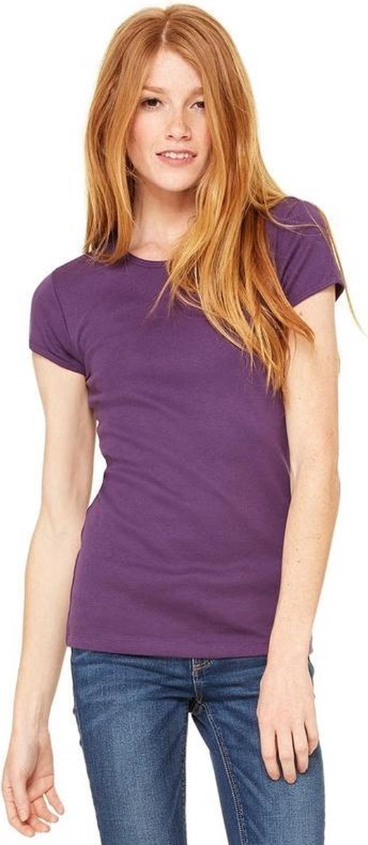 Basic t-shirt paars met ronde hals voor dames - Dameskleding shirtjes S